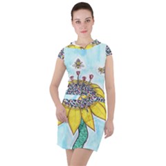 Bees At Work In Blue  Drawstring Hooded Dress by okhismakingart