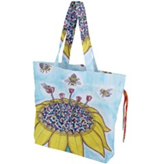 Bees At Work In Blue  Drawstring Tote Bag by okhismakingart