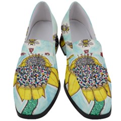 Bees At Work In Blue  Women s Chunky Heel Loafers by okhismakingart