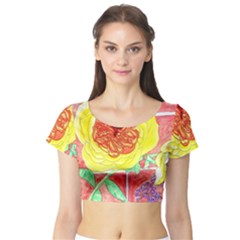 Reid Hall Rose Watercolor Short Sleeve Crop Top by okhismakingart