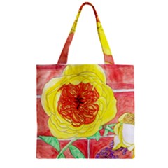 Reid Hall Rose Watercolor Zipper Grocery Tote Bag by okhismakingart