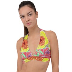 Reid Hall Rose Watercolor Halter Plunge Bikini Top by okhismakingart