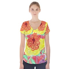 Reid Hall Rose Watercolor Short Sleeve Front Detail Top by okhismakingart