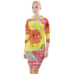 Reid Hall Rose Watercolor Quarter Sleeve Hood Bodycon Dress by okhismakingart