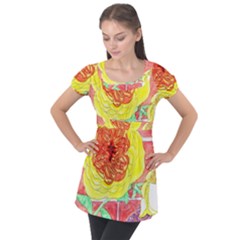 Reid Hall Rose Watercolor Puff Sleeve Tunic Top by okhismakingart