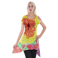 Reid Hall Rose Watercolor Short Sleeve Side Drop Tunic by okhismakingart