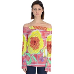 Reid Hall Rose Watercolor Off Shoulder Long Sleeve Top by okhismakingart