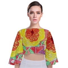 Reid Hall Rose Watercolor Tie Back Butterfly Sleeve Chiffon Top by okhismakingart