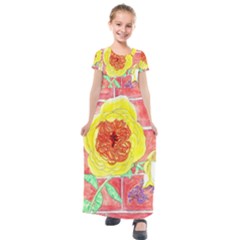 Reid Hall Rose Watercolor Kids  Short Sleeve Maxi Dress by okhismakingart