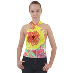 Reid Hall Rose Watercolor Cross Neck Velour Top by okhismakingart