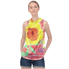 Reid Hall Rose Watercolor High Neck Satin Top by okhismakingart