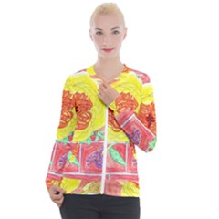 Reid Hall Rose Watercolor Casual Zip Up Jacket by okhismakingart