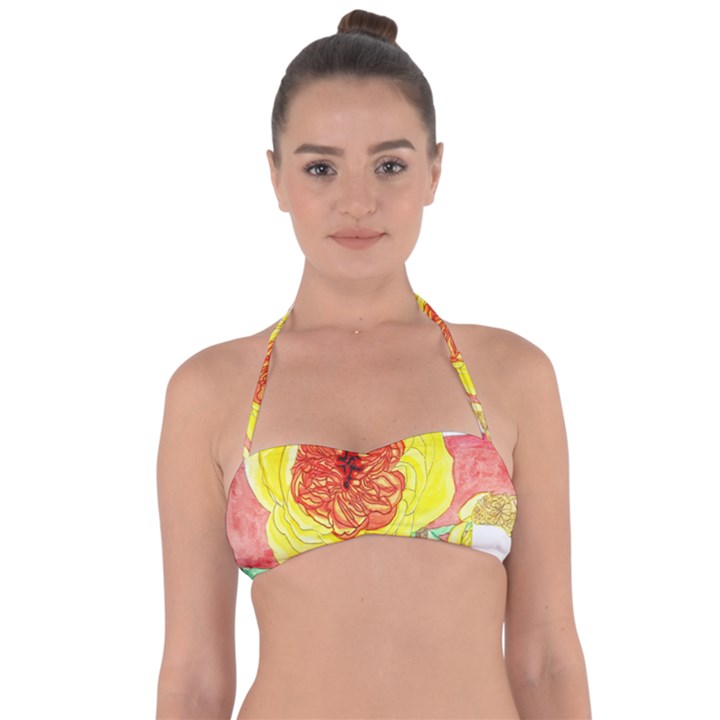 Reid Hall Rose Watercolor Halter Bandeau Bikini Top