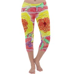 Reid Hall Rose Watercolor Capri Yoga Leggings by okhismakingart