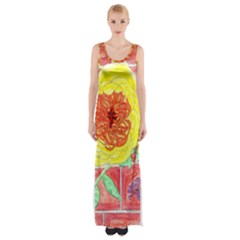 Reid Hall Rose Watercolor Maxi Thigh Split Dress by okhismakingart