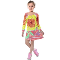 Reid Hall Rose Watercolor Kids  Long Sleeve Velvet Dress by okhismakingart