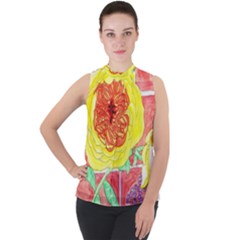 Reid Hall Rose Watercolor Mock Neck Chiffon Sleeveless Top by okhismakingart