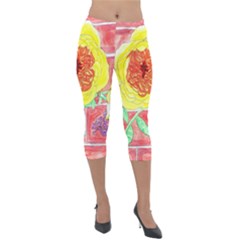 Reid Hall Rose Watercolor Lightweight Velour Capri Leggings  by okhismakingart