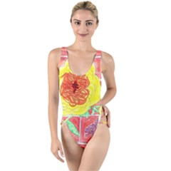 Reid Hall Rose Watercolor High Leg Strappy Swimsuit by okhismakingart