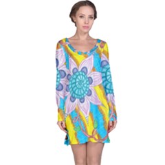 Tie-dye Flower And Butterflies Long Sleeve Nightdress by okhismakingart