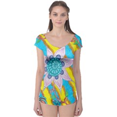 Tie-dye Flower And Butterflies Boyleg Leotard  by okhismakingart