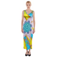 Tie-dye Flower And Butterflies Fitted Maxi Dress by okhismakingart