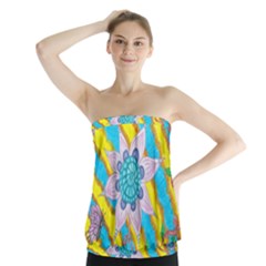 Tie-dye Flower And Butterflies Strapless Top by okhismakingart