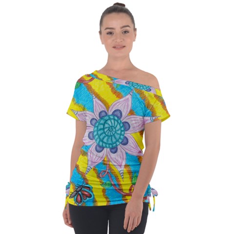 Tie-dye Flower And Butterflies Tie-up Tee by okhismakingart