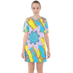 Tie-dye Flower And Butterflies Sixties Short Sleeve Mini Dress by okhismakingart