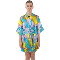 Tie-dye Flower And Butterflies Quarter Sleeve Kimono Robe by okhismakingart