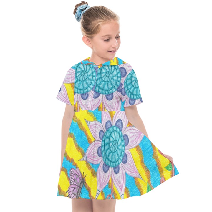 Tie-Dye Flower and Butterflies Kids  Sailor Dress