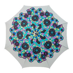 Neon Geometric Flowers  Golf Umbrellas by okhismakingart