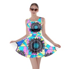 Neon Geometric Flowers  Skater Dress by okhismakingart