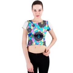 Neon Geometric Flowers  Crew Neck Crop Top by okhismakingart