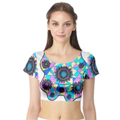 Neon Geometric Flowers  Short Sleeve Crop Top by okhismakingart