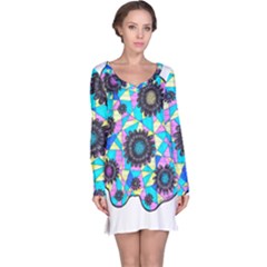 Neon Geometric Flowers  Long Sleeve Nightdress by okhismakingart