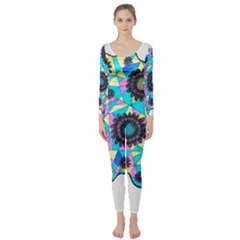 Neon Geometric Flowers  Long Sleeve Catsuit by okhismakingart