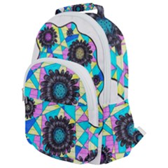 Neon Geometric Flowers  Rounded Multi Pocket Backpack