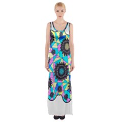 Neon Geometric Flowers  Maxi Thigh Split Dress by okhismakingart