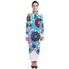 Neon Geometric Flowers  Turtleneck Maxi Dress by okhismakingart