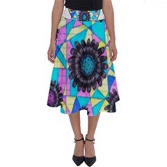 Neon Geometric Flowers  Perfect Length Midi Skirt by okhismakingart