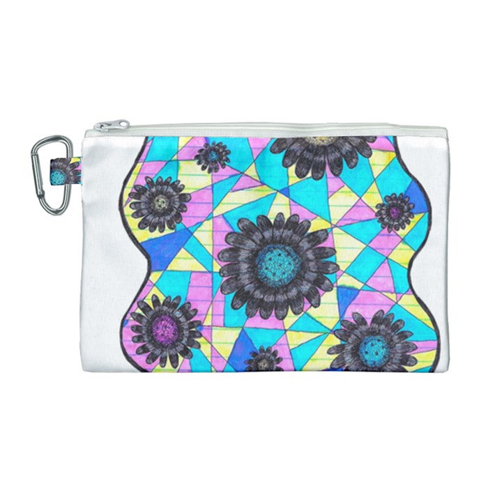 Neon Geometric Flowers  Canvas Cosmetic Bag (Large)