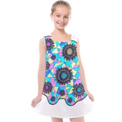 Neon Geometric Flowers  Kids  Cross Back Dress by okhismakingart