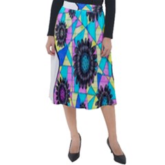 Neon Geometric Flowers  Classic Velour Midi Skirt  by okhismakingart