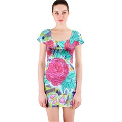 Roses And Movie Theater Carpet Short Sleeve Bodycon Dress by okhismakingart