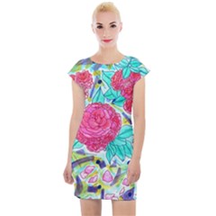 Roses And Movie Theater Carpet Cap Sleeve Bodycon Dress by okhismakingart