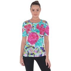 Roses And Movie Theater Carpet Shoulder Cut Out Short Sleeve Top by okhismakingart