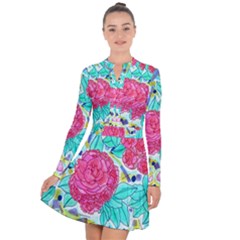 Roses And Movie Theater Carpet Long Sleeve Panel Dress by okhismakingart