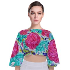 Roses And Movie Theater Carpet Tie Back Butterfly Sleeve Chiffon Top by okhismakingart