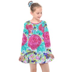 Roses And Movie Theater Carpet Kids  Long Sleeve Dress by okhismakingart